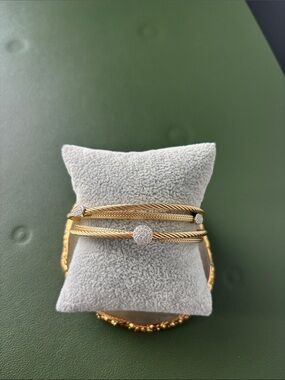 Two-Tone Multi-Band Bangle Bracelet with Pavé Accents